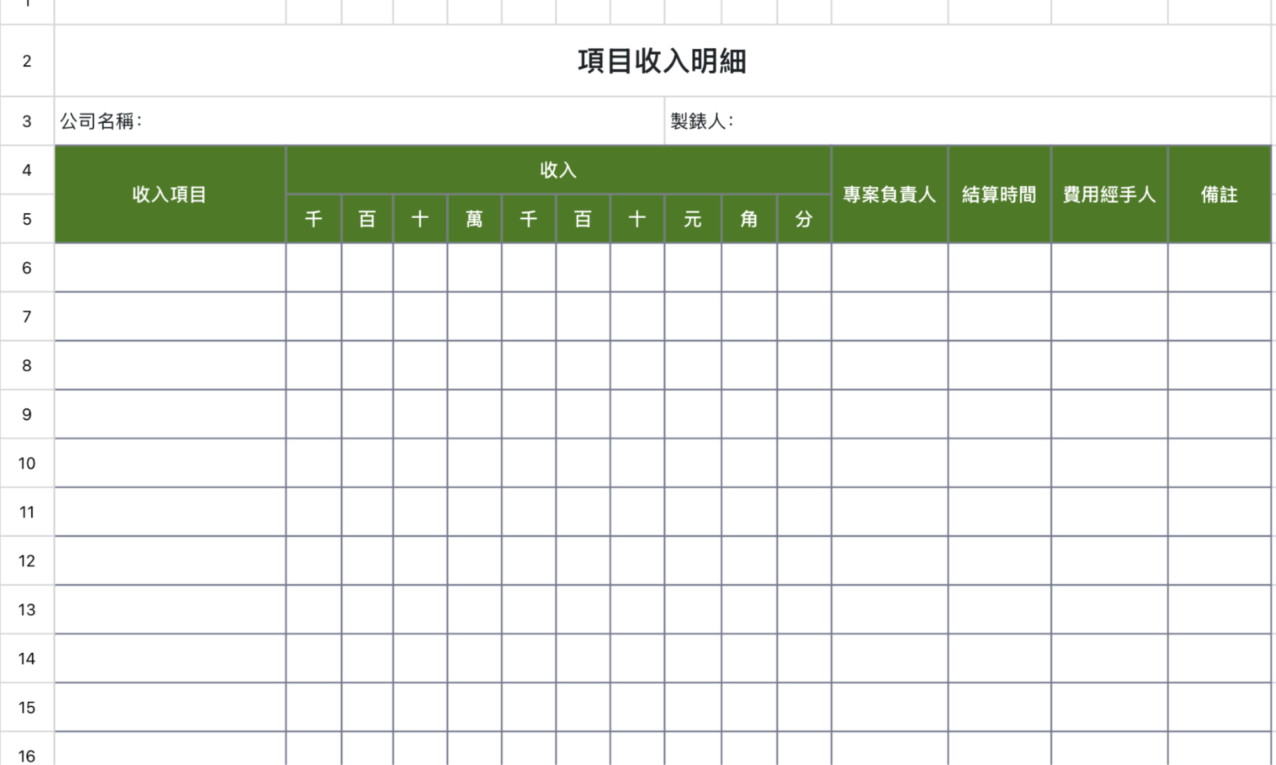 項目收入明細 1